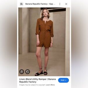 Banana Republic Chestnut Linen Blend Utility Shorts Jumpsuit Romper